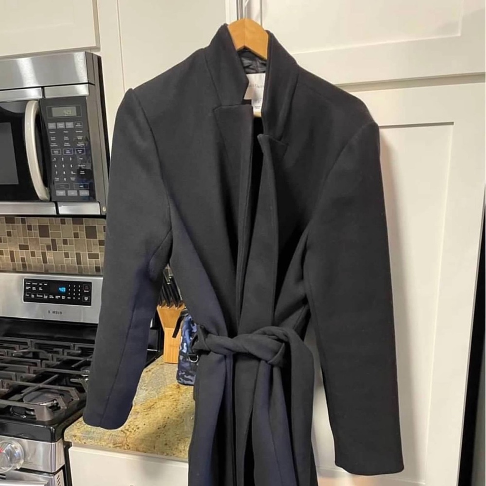 Daily Ritual Women’s Wool Blend Belted Coat, Black, Size 14.